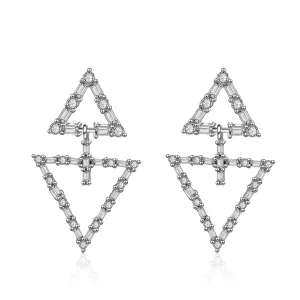Cubic Zirconia & Silver-Plated Double Triangle Drop Earrings