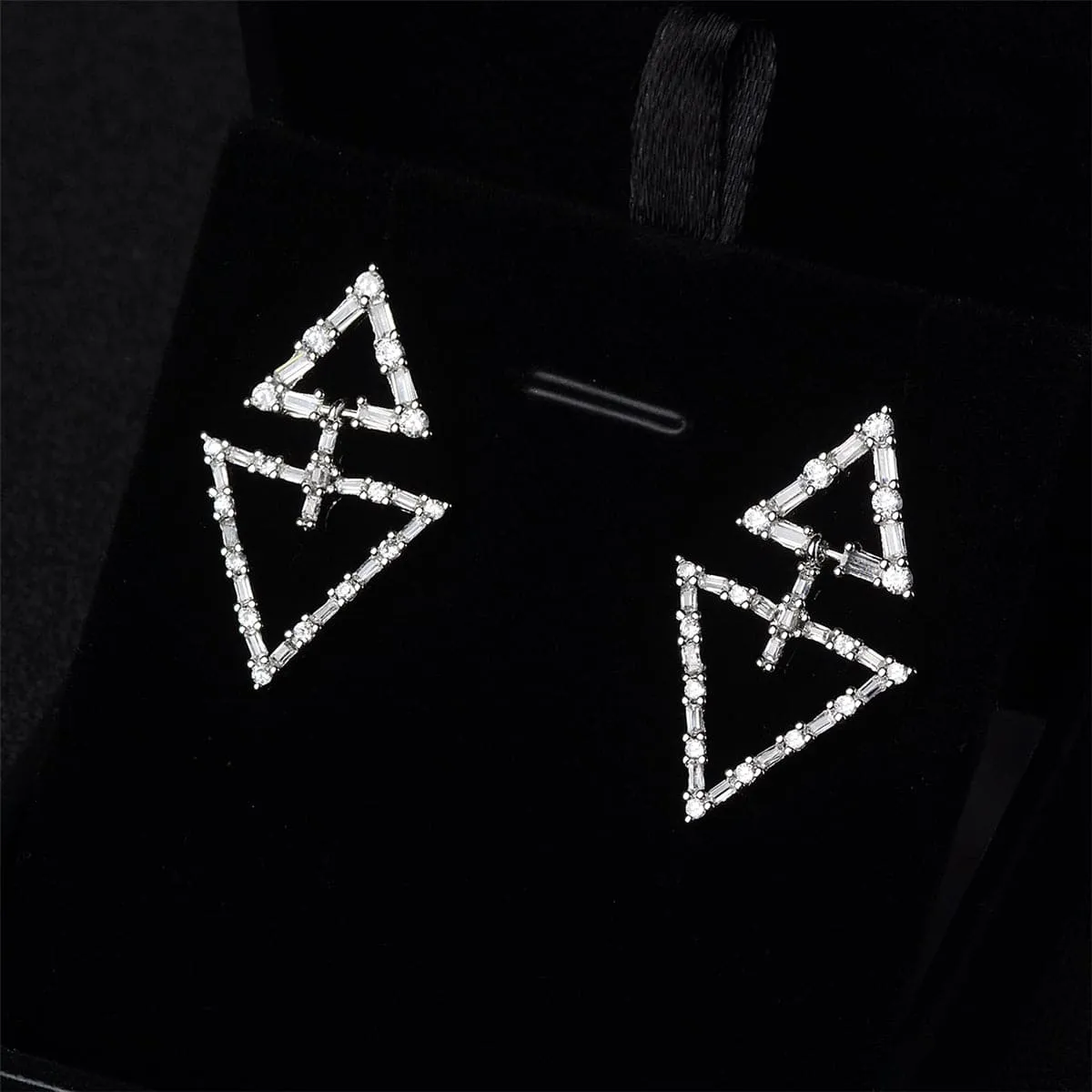 Cubic Zirconia & Silver-Plated Double Triangle Drop Earrings