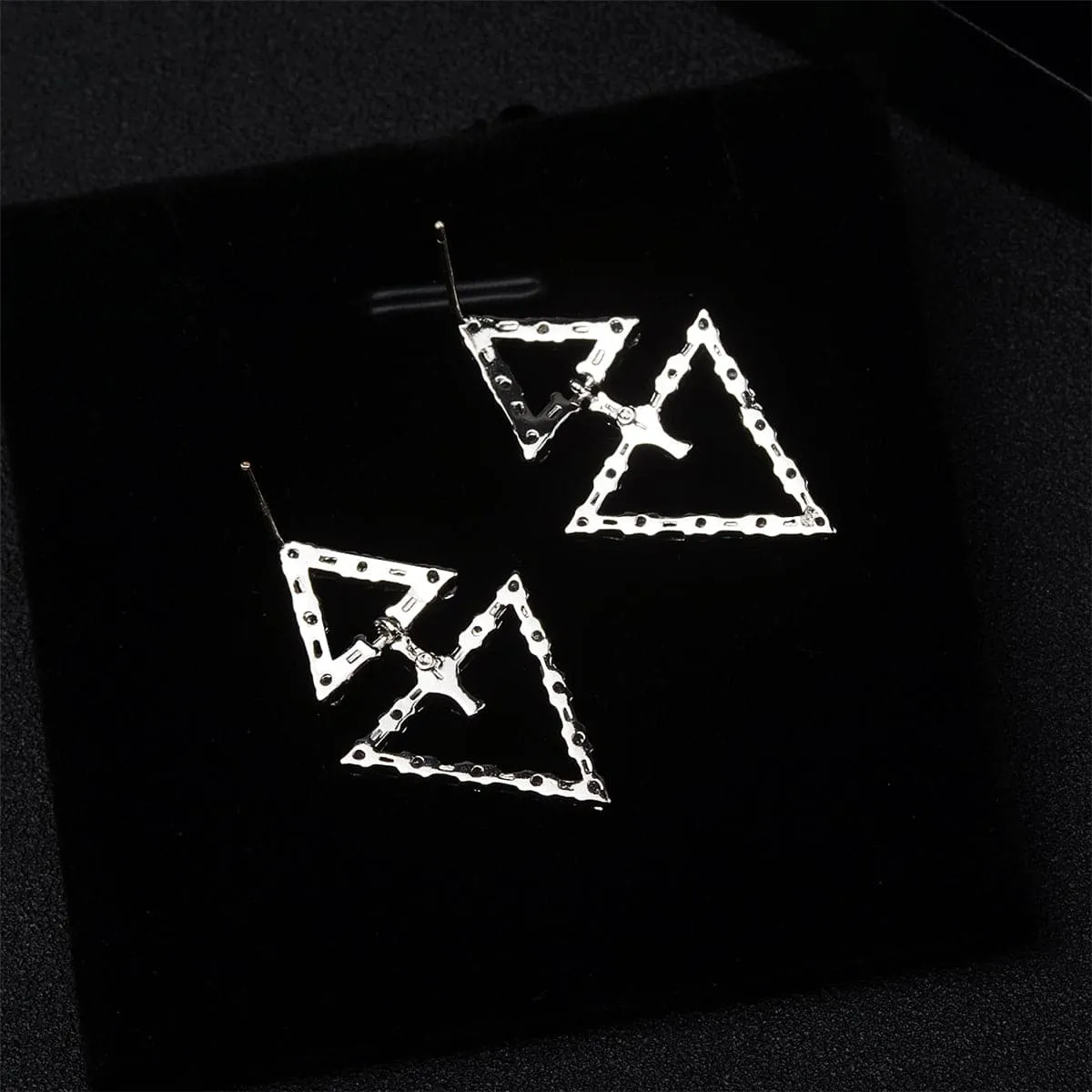 Cubic Zirconia & Silver-Plated Double Triangle Drop Earrings