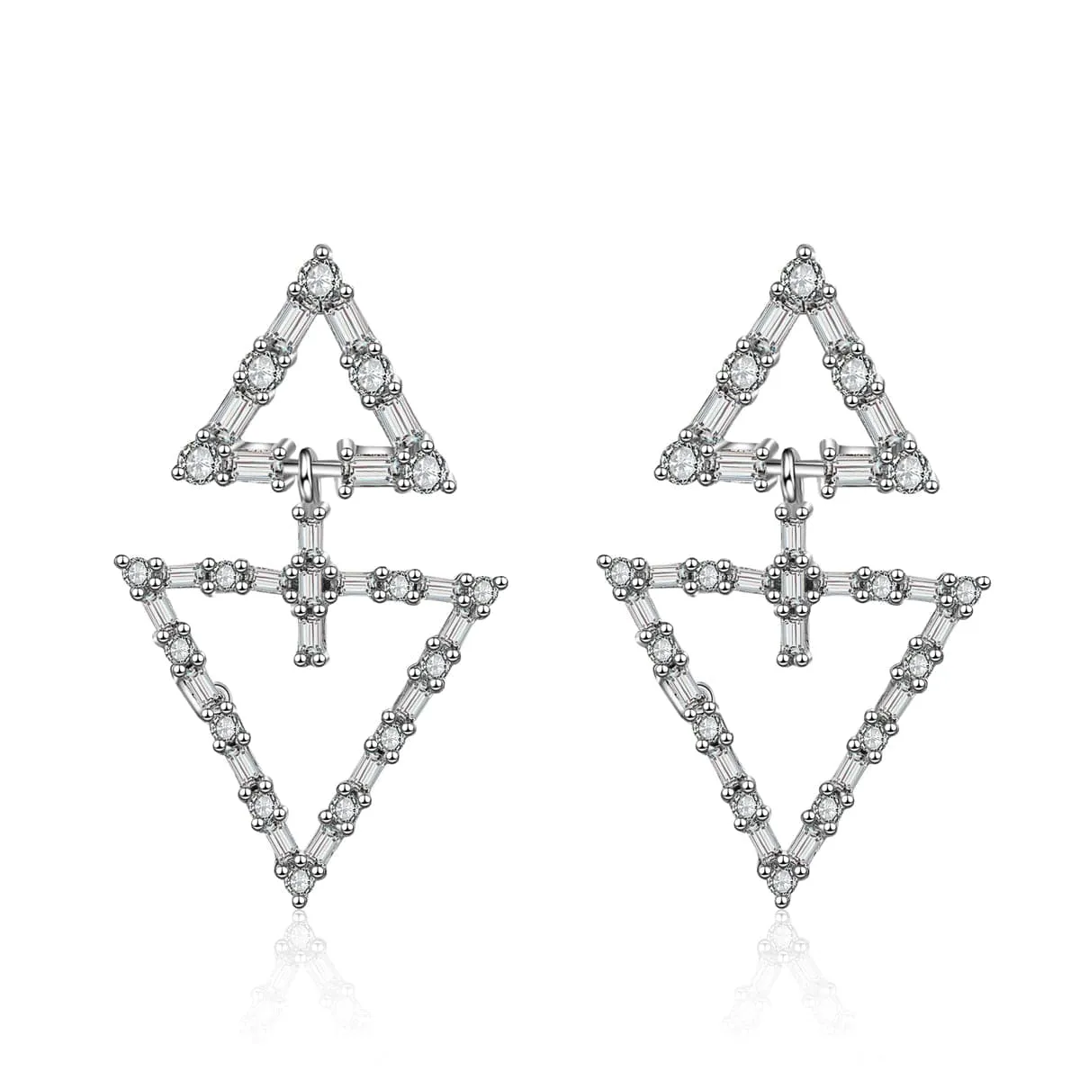 Cubic Zirconia & Silver-Plated Double Triangle Drop Earrings