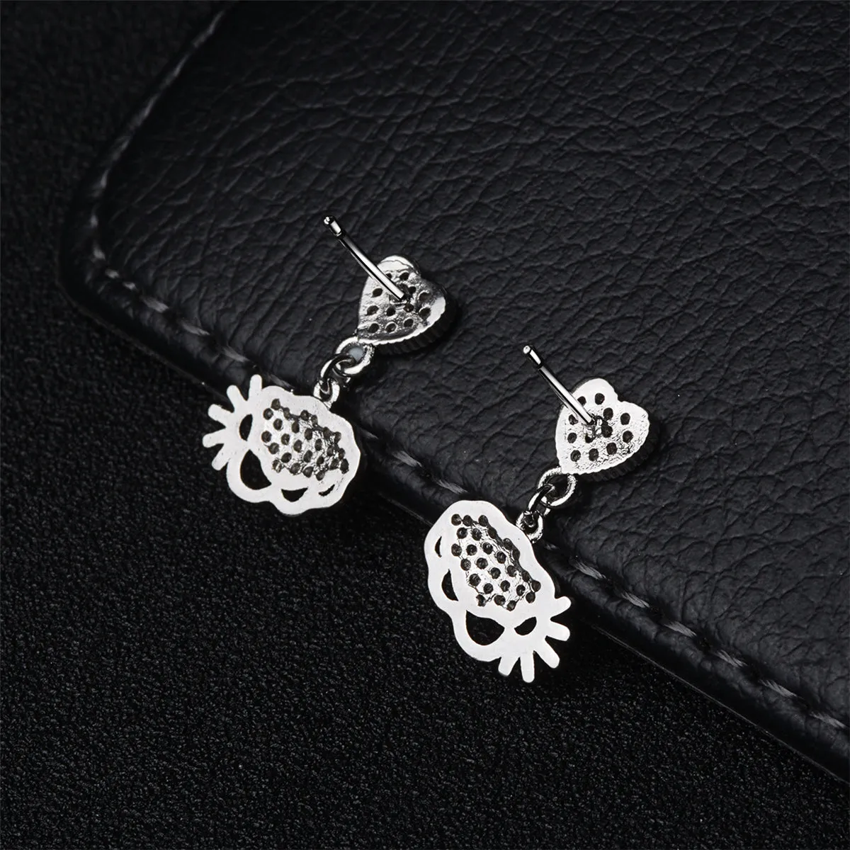 Cubic Zirconia & Silver-Plated Heart Charm Drop Earrings