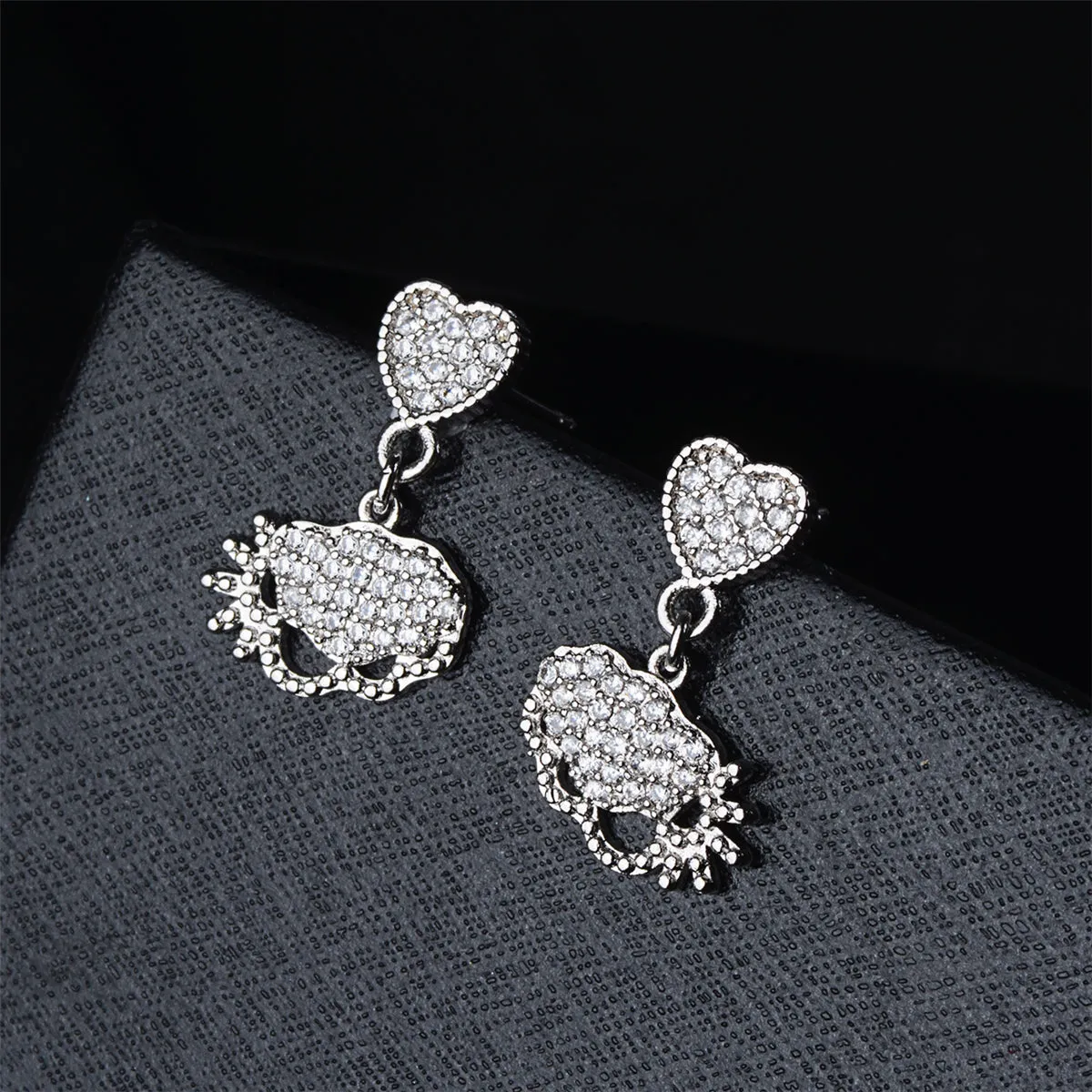 Cubic Zirconia & Silver-Plated Heart Charm Drop Earrings