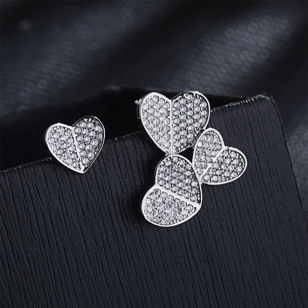 Cubic Zirconia & Silver-Plated Heart Cluster Stud Earrings