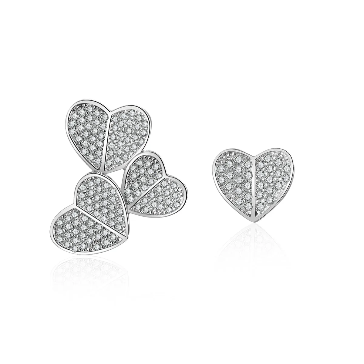 Cubic Zirconia & Silver-Plated Heart Cluster Stud Earrings