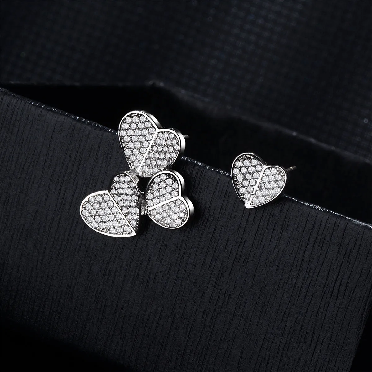 Cubic Zirconia & Silver-Plated Heart Cluster Stud Earrings