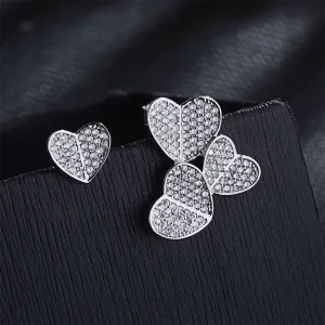 Cubic Zirconia & Silver-Plated Heart Cluster Stud Earrings