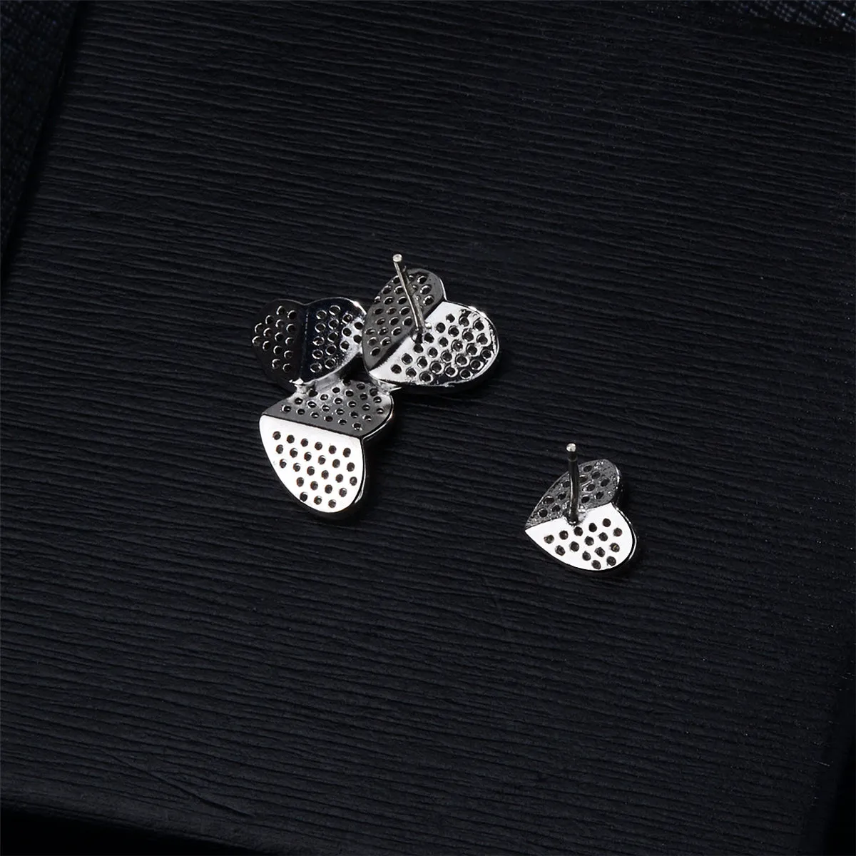 Cubic Zirconia & Silver-Plated Heart Cluster Stud Earrings