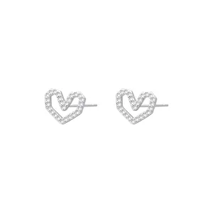Cubic Zirconia & Silver-Plated Hexagon Heart Stud Earrings