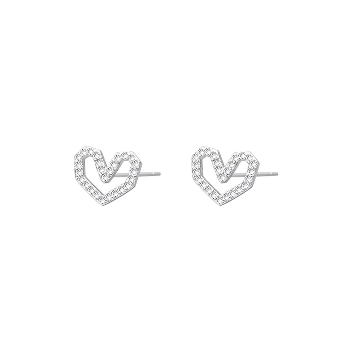 Cubic Zirconia & Silver-Plated Hexagon Heart Stud Earrings