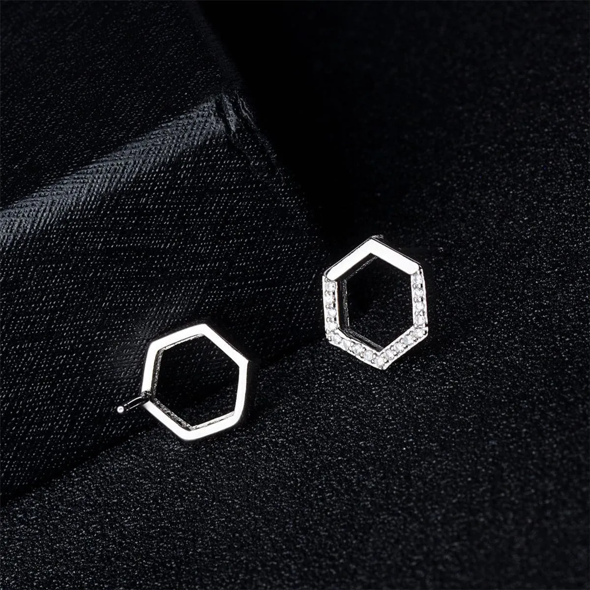 Cubic Zirconia & Silver-Plated Hexagon Stud Earrings