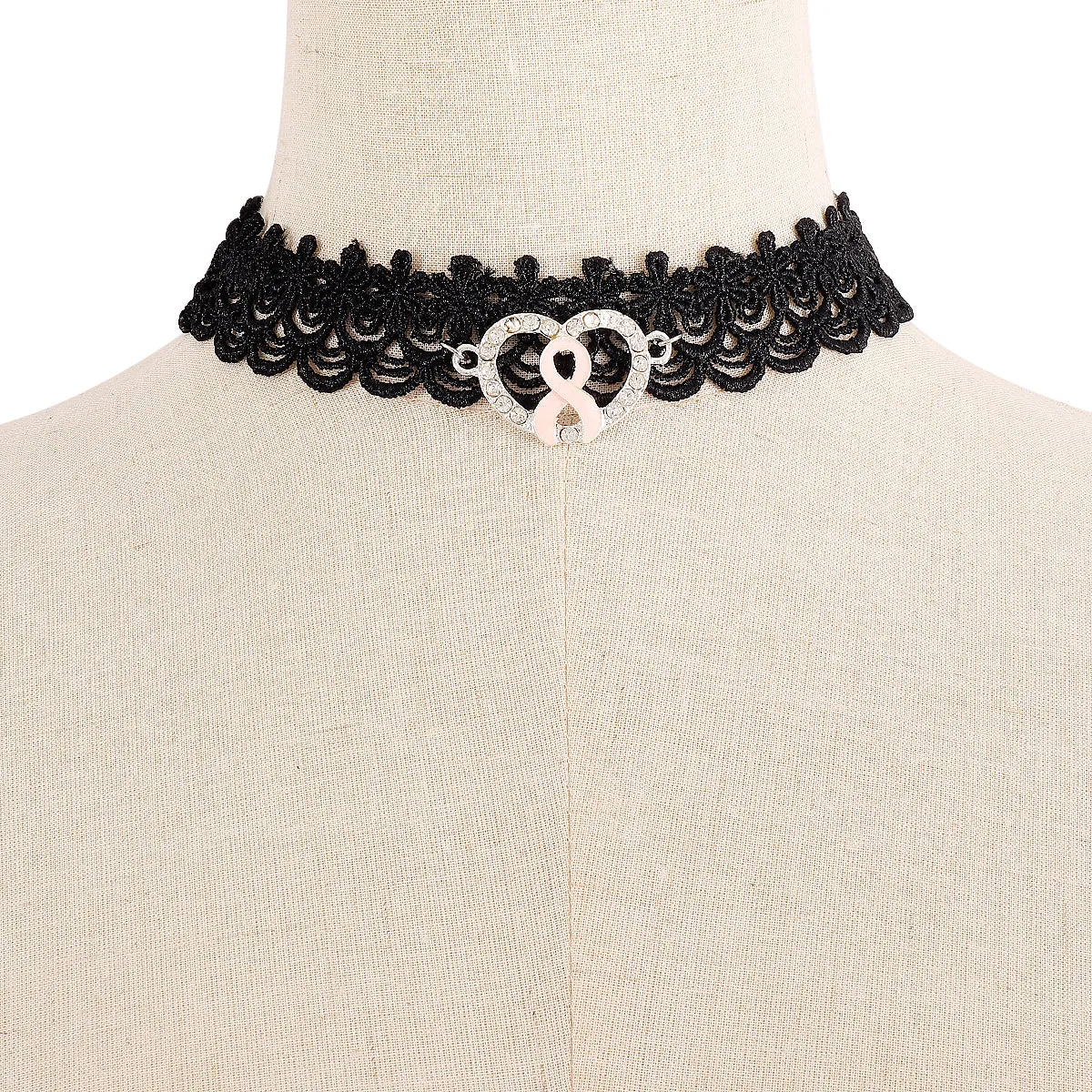 Cubic Zirconia & Silver-Plated Interlocked Heart Choker Necklace