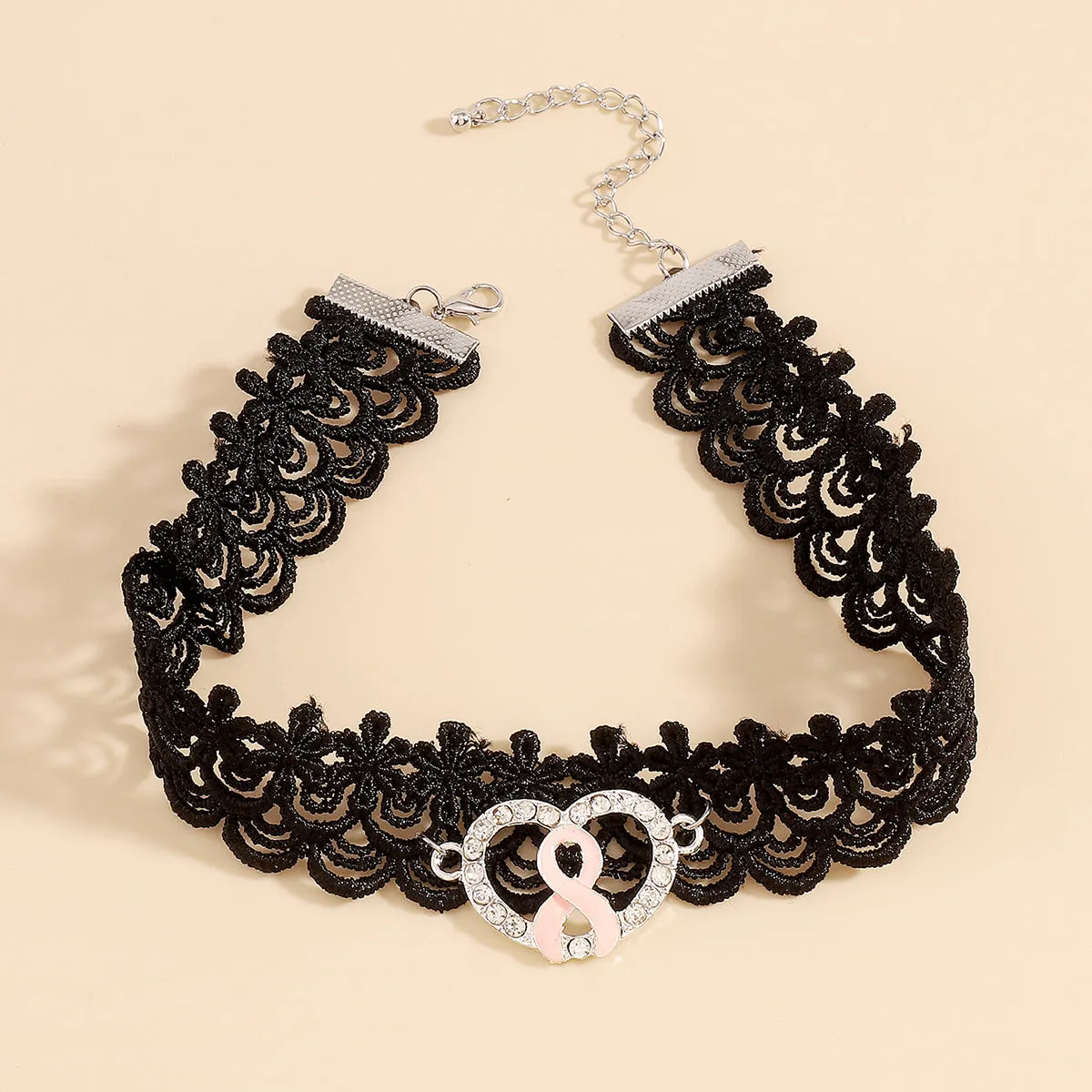 Cubic Zirconia & Silver-Plated Interlocked Heart Choker Necklace