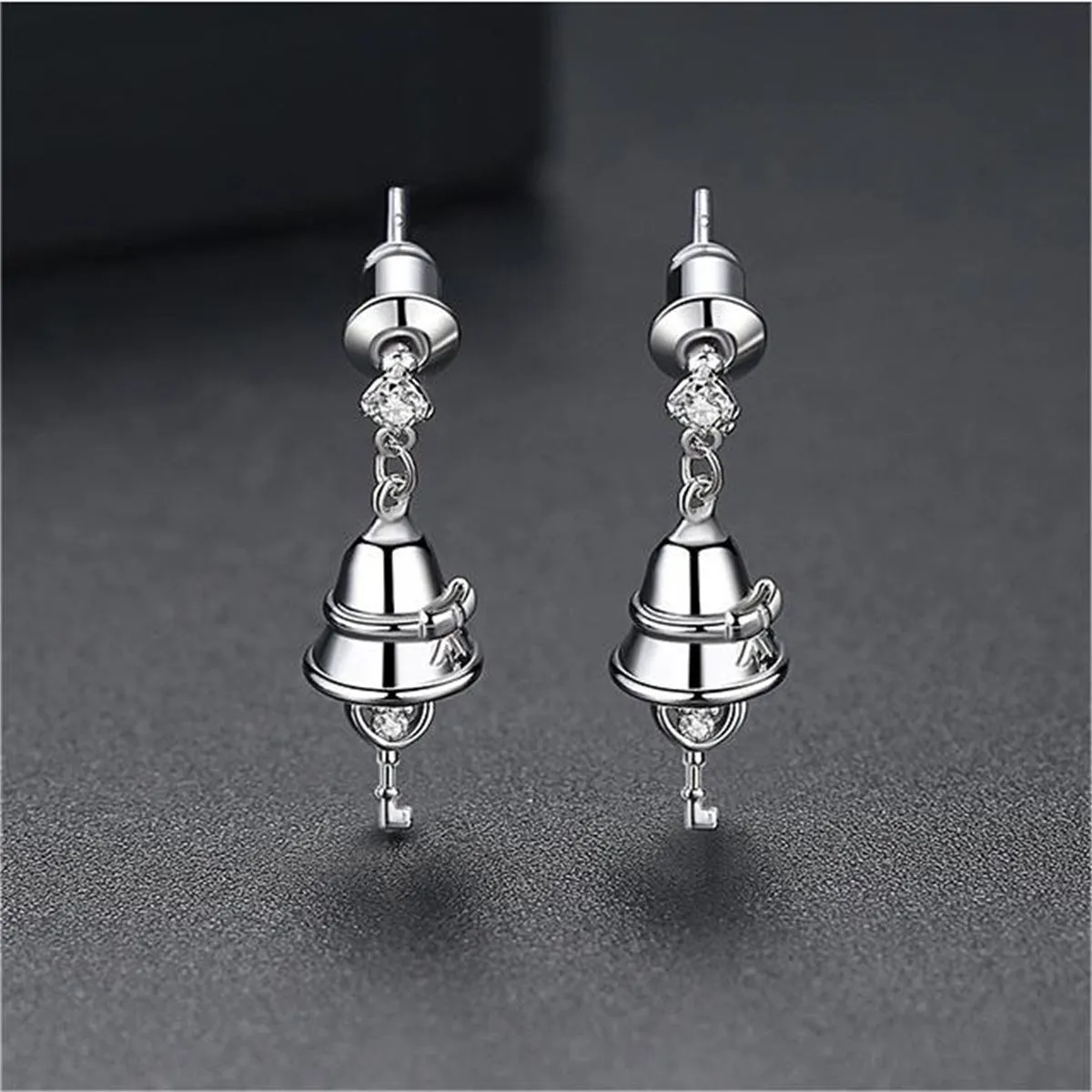 Cubic Zirconia & Silver-Plated Jingle Bell Drop Earrings