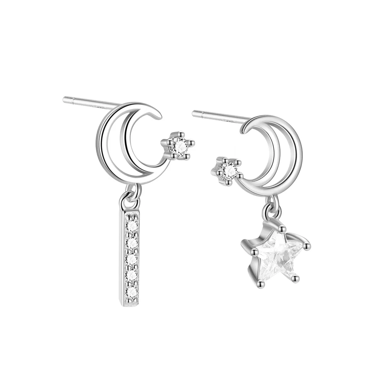 Cubic Zirconia & Silver-Plated Moon & Star Drop Earrings