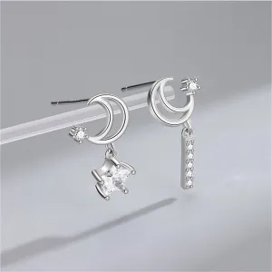 Cubic Zirconia & Silver-Plated Moon & Star Drop Earrings