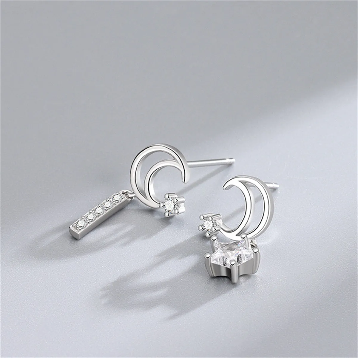 Cubic Zirconia & Silver-Plated Moon & Star Drop Earrings