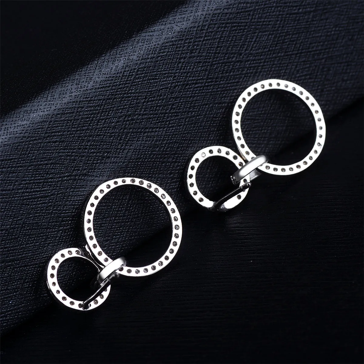 Cubic Zirconia & Silver-Plated Open Double-Ring Drop Earrings
