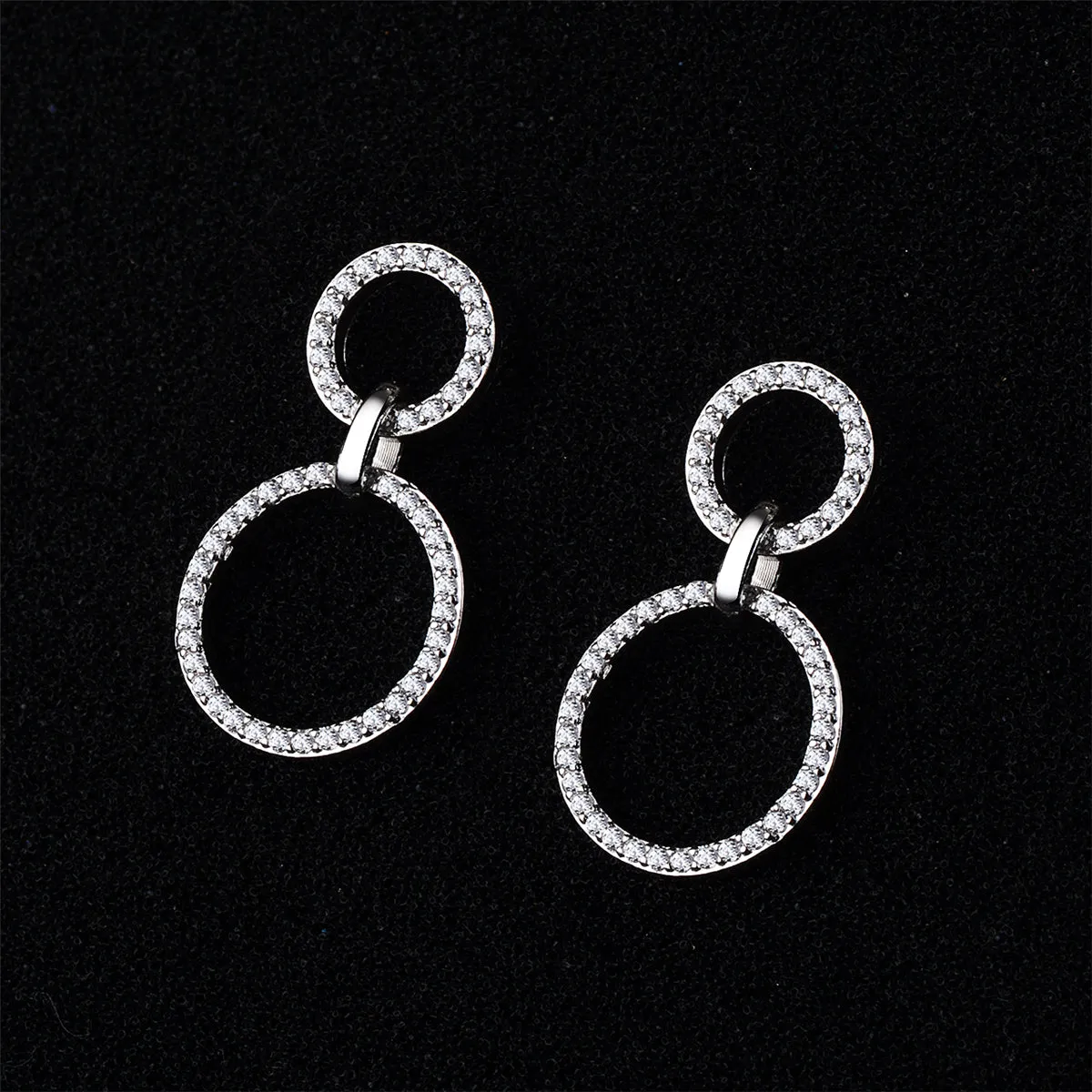 Cubic Zirconia & Silver-Plated Open Double-Ring Drop Earrings