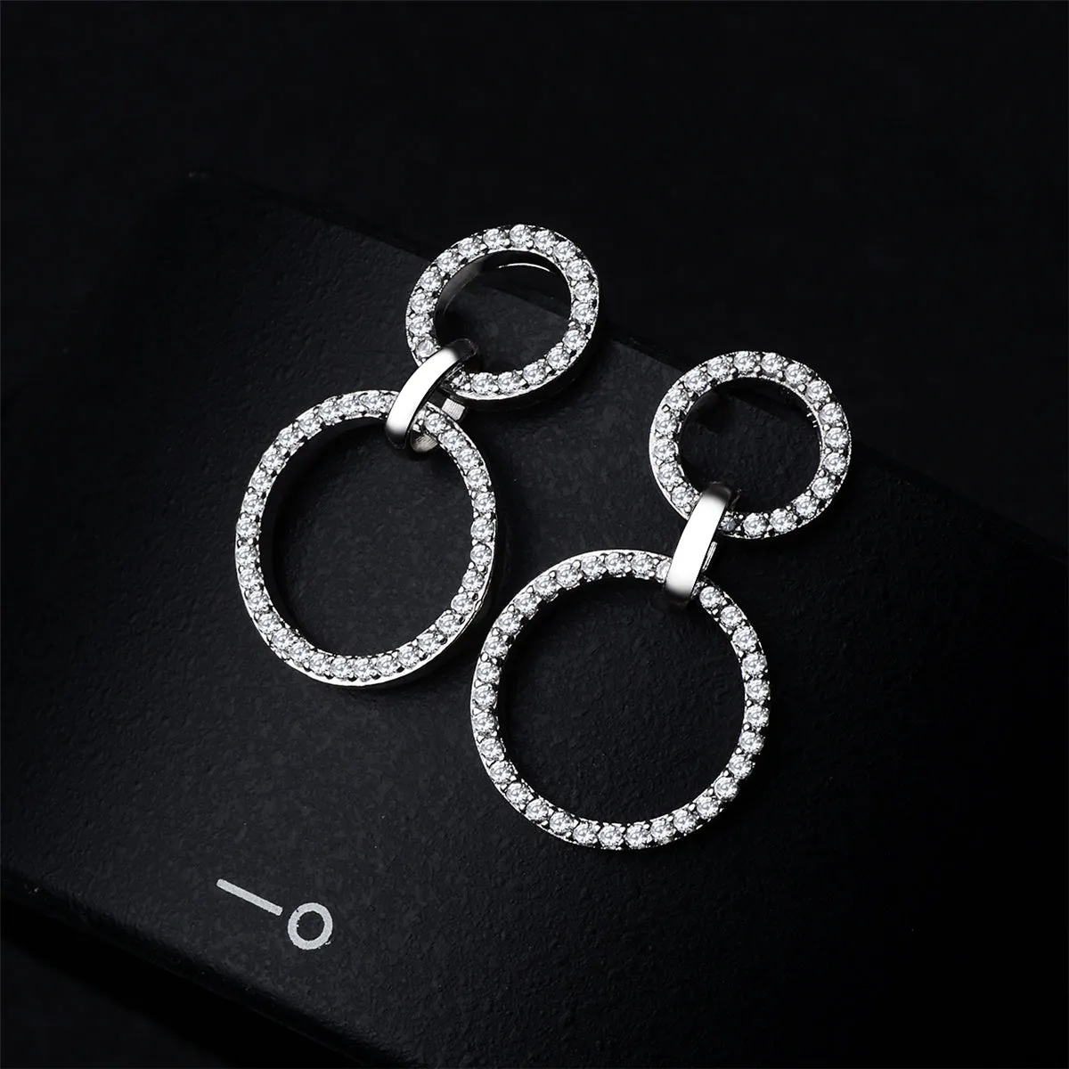 Cubic Zirconia & Silver-Plated Open Double-Ring Drop Earrings