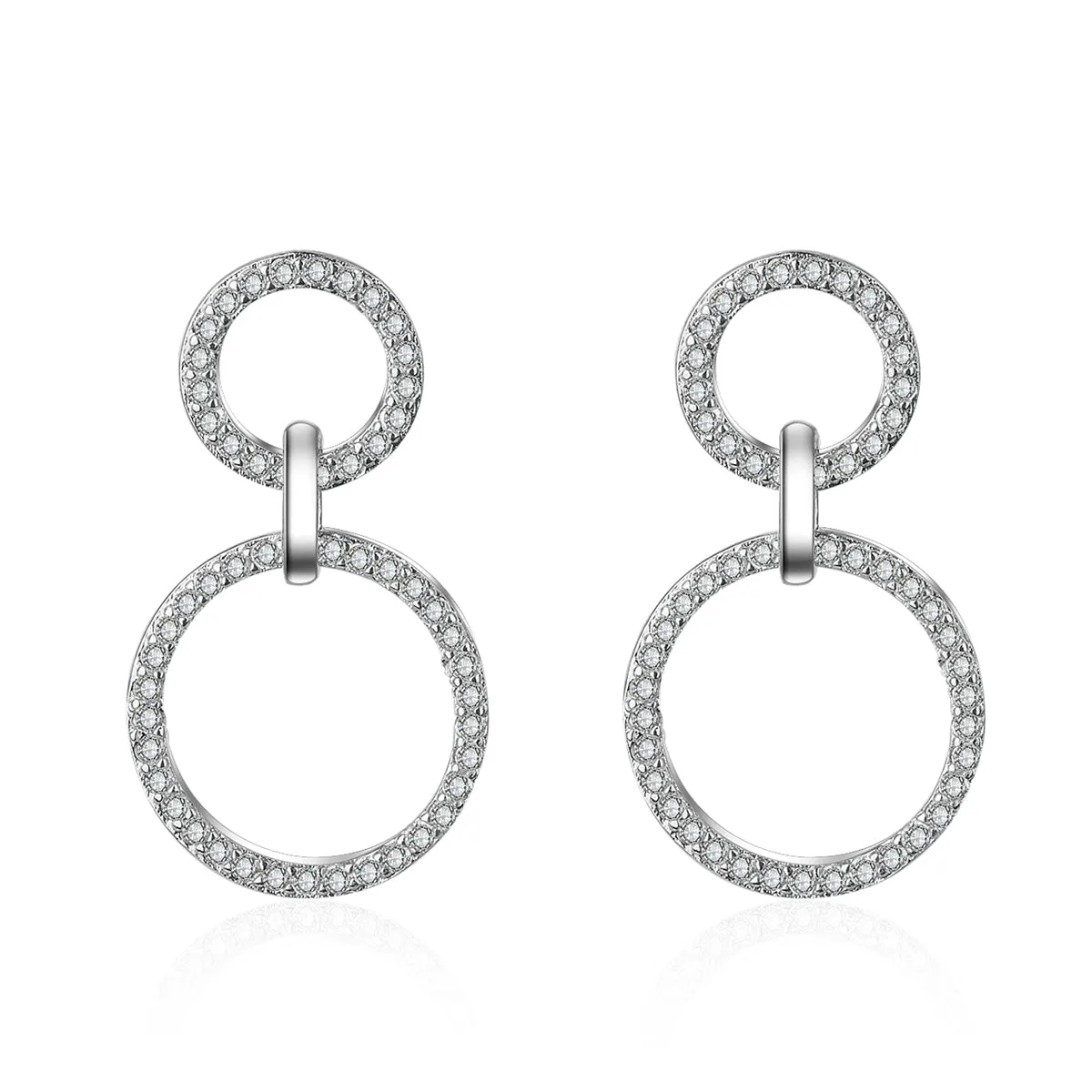Cubic Zirconia & Silver-Plated Open Double-Ring Drop Earrings