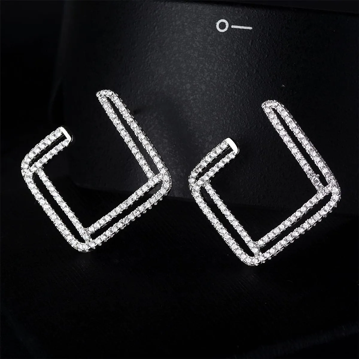 Cubic Zirconia & Silver-Plated Open Layered Rhombus Stud Earrings