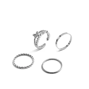 Cubic Zirconia & Silver-Plated Openwork Butterfly Twine Ring Set