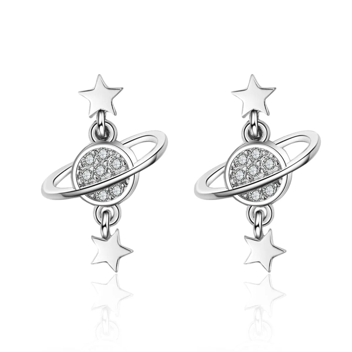Cubic Zirconia & Silver-Plated Planet Drop Earrings