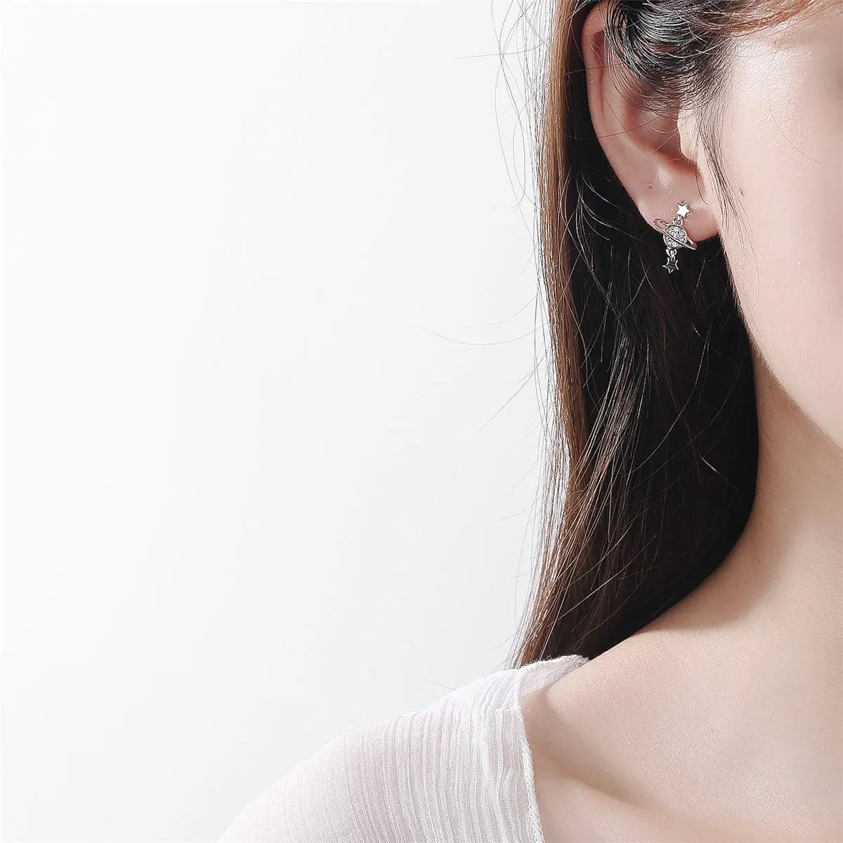 Cubic Zirconia & Silver-Plated Planet Drop Earrings