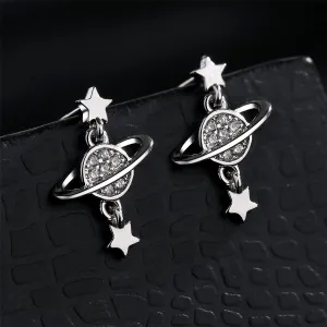 Cubic Zirconia & Silver-Plated Planet Drop Earrings