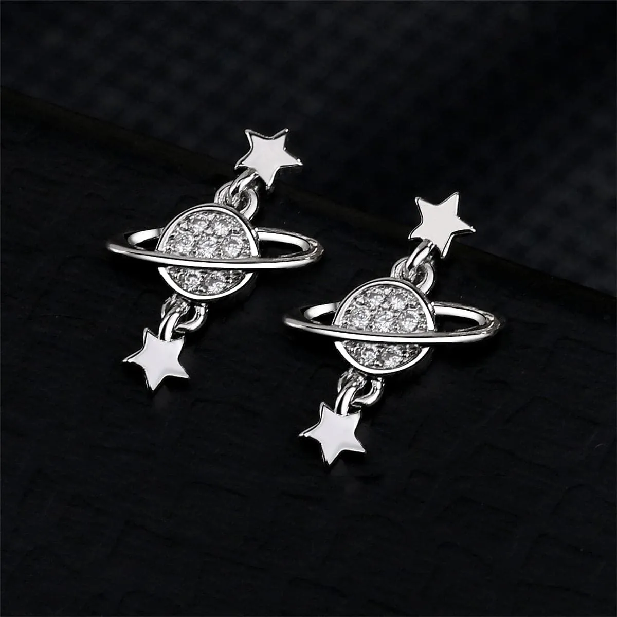 Cubic Zirconia & Silver-Plated Planet Drop Earrings