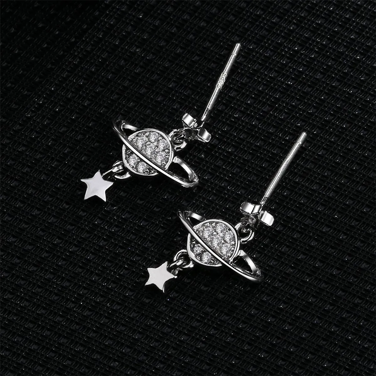 Cubic Zirconia & Silver-Plated Planet Drop Earrings
