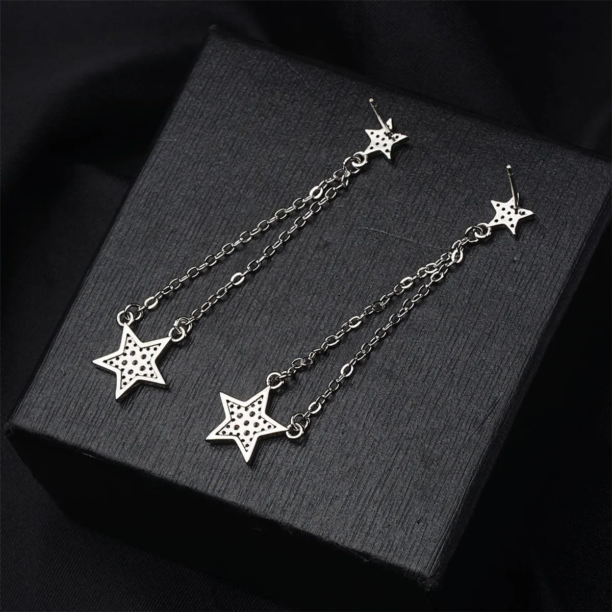 Cubic Zirconia & Silver-Plated Star Drop Earrings
