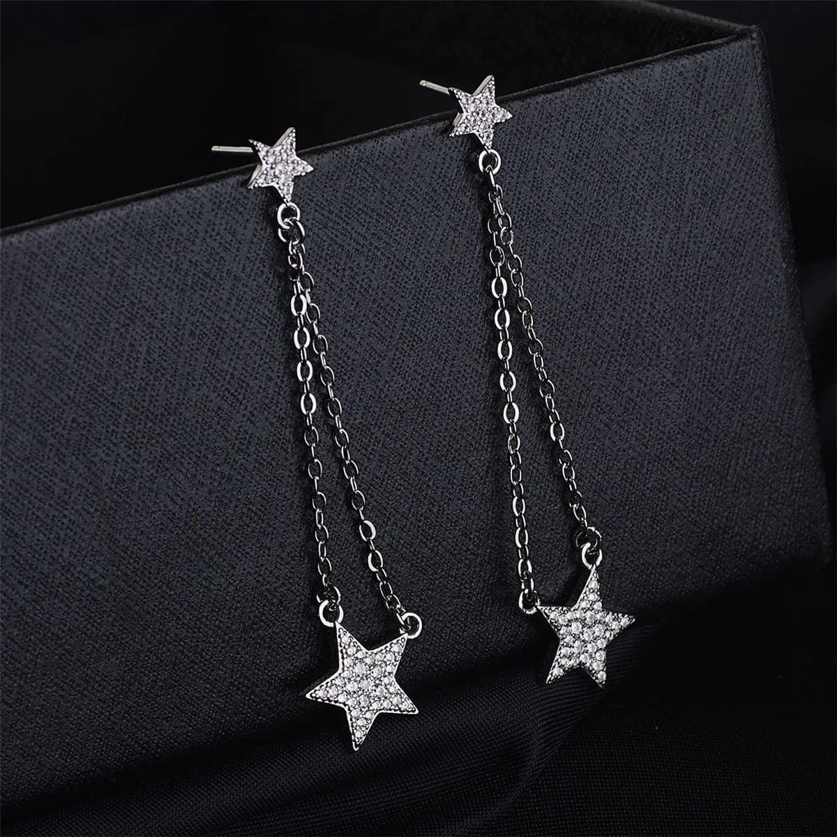 Cubic Zirconia & Silver-Plated Star Drop Earrings