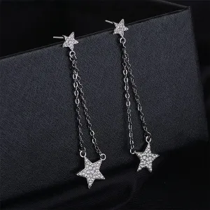Cubic Zirconia & Silver-Plated Star Drop Earrings