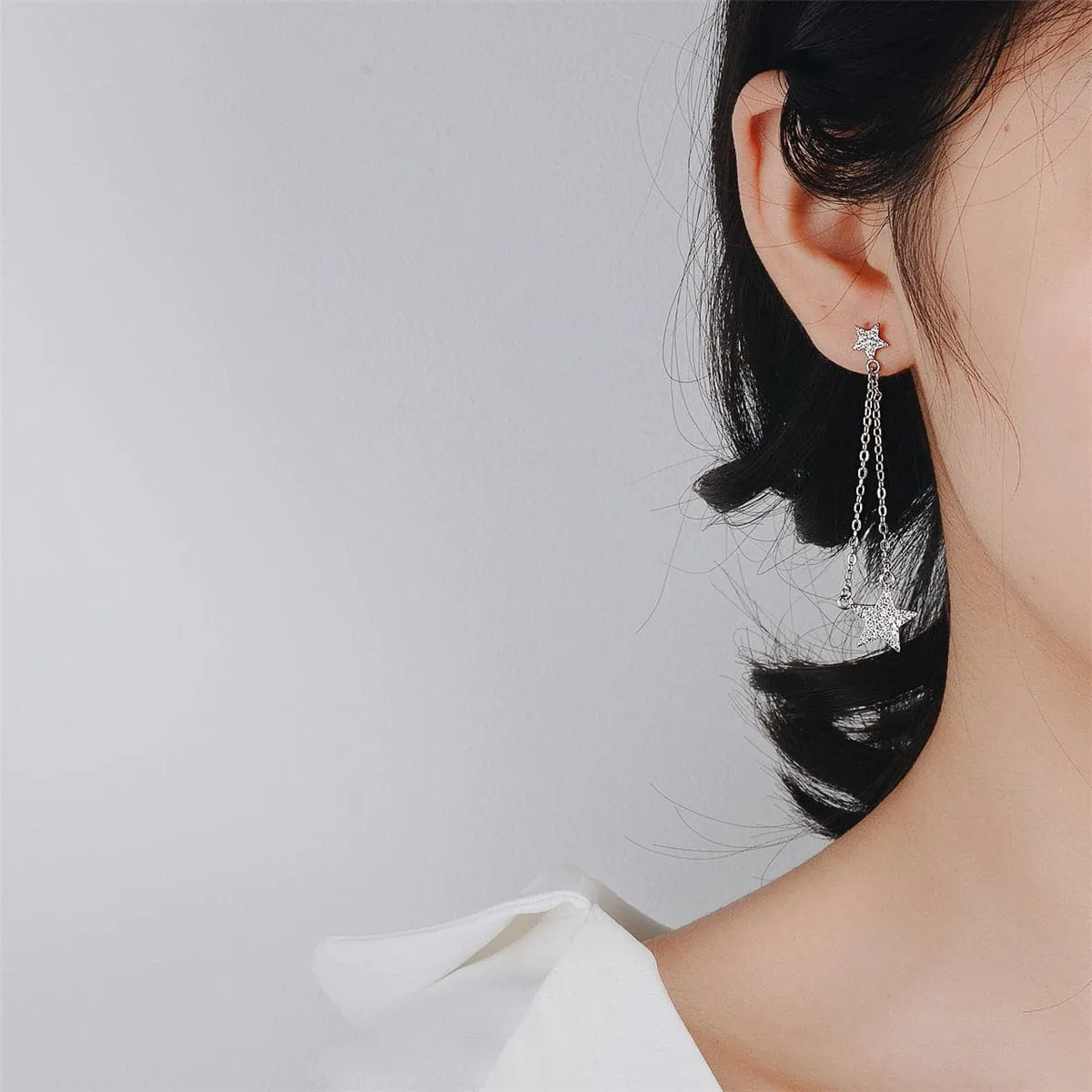 Cubic Zirconia & Silver-Plated Star Drop Earrings