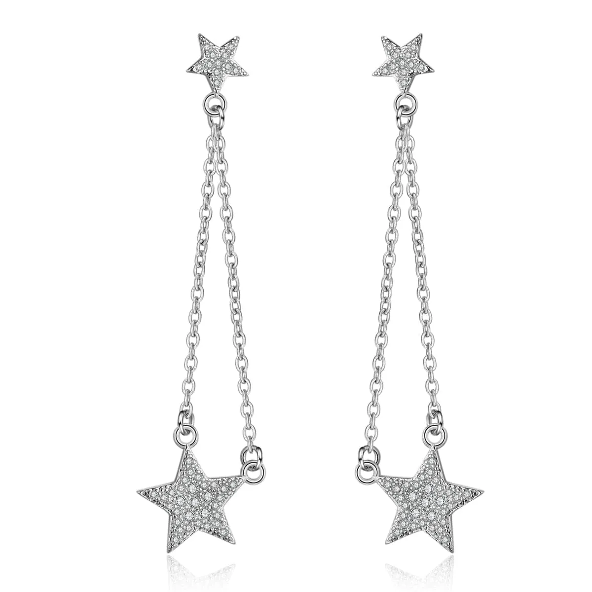 Cubic Zirconia & Silver-Plated Star Drop Earrings