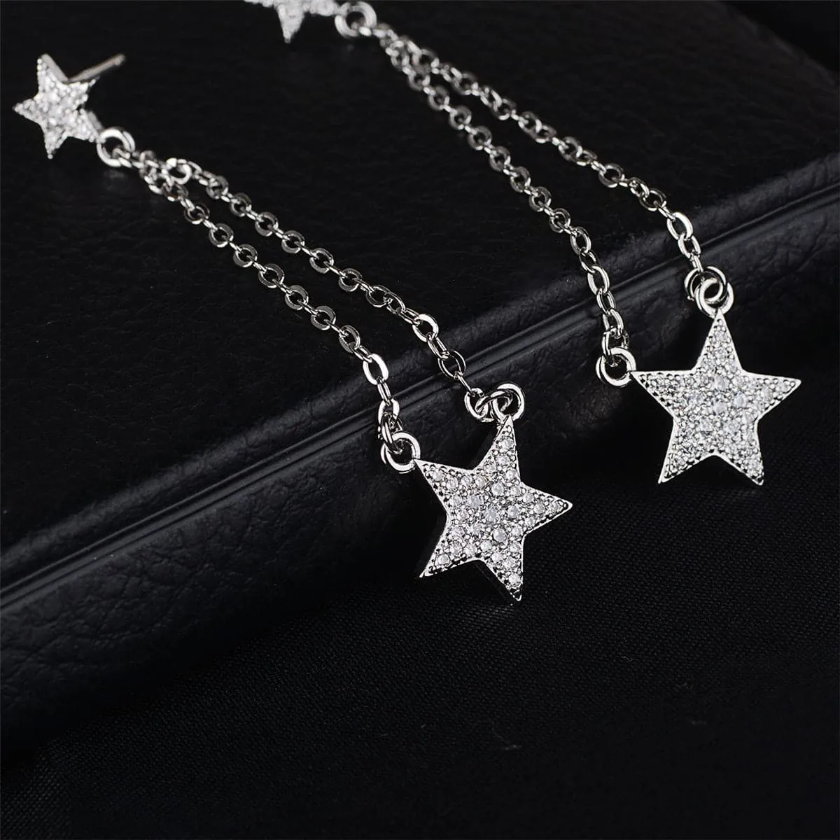 Cubic Zirconia & Silver-Plated Star Drop Earrings