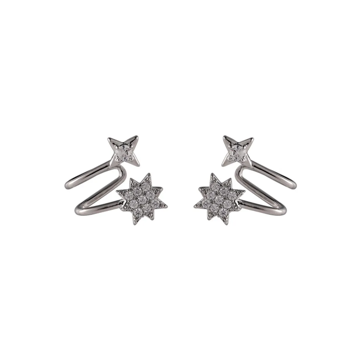 Cubic Zirconia & Silver-Plated Star Swirl Stud Earring