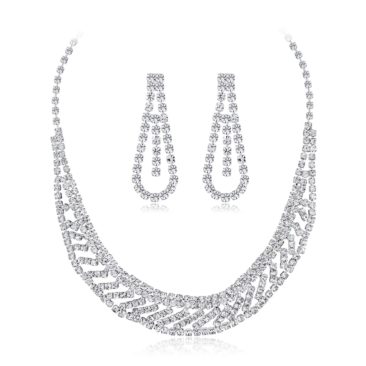 Cubic Zirconia & Silver-Plated Statement Necklace & Drop Earrings