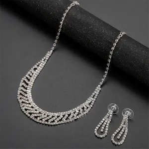 Cubic Zirconia & Silver-Plated Statement Necklace & Drop Earrings