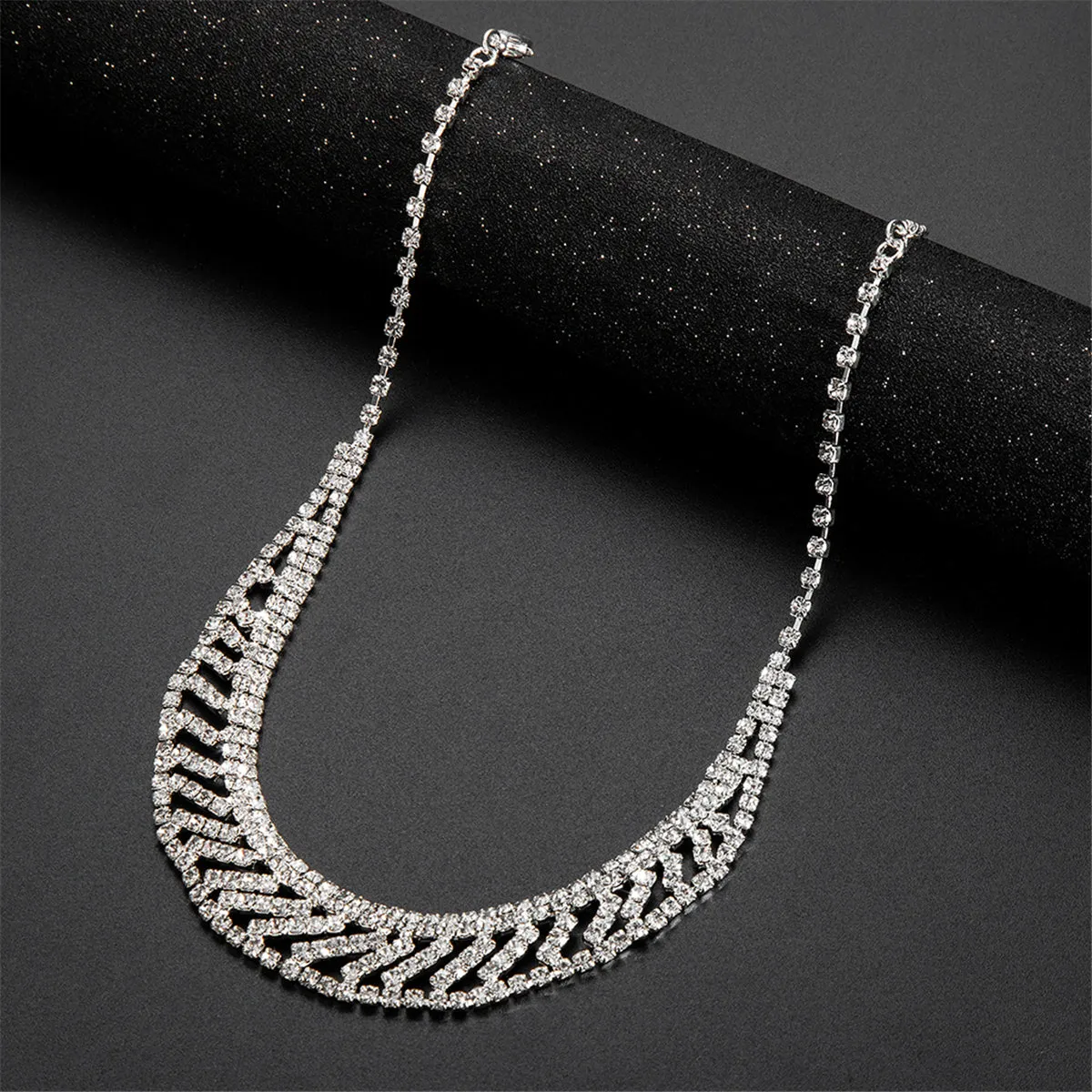 Cubic Zirconia & Silver-Plated Statement Necklace & Drop Earrings