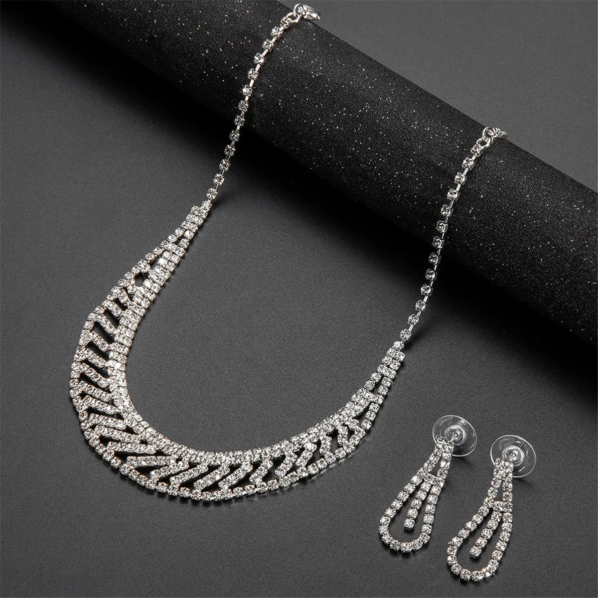 Cubic Zirconia & Silver-Plated Statement Necklace & Drop Earrings
