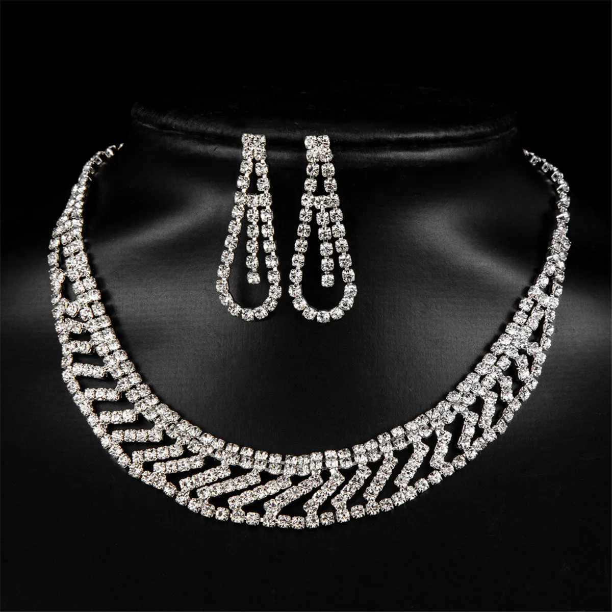 Cubic Zirconia & Silver-Plated Statement Necklace & Drop Earrings
