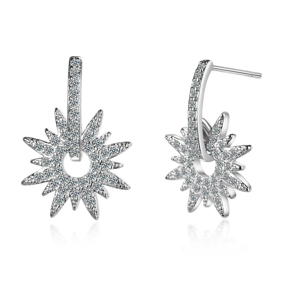 Cubic Zirconia & Silver-Plated Sun Drop Earrings