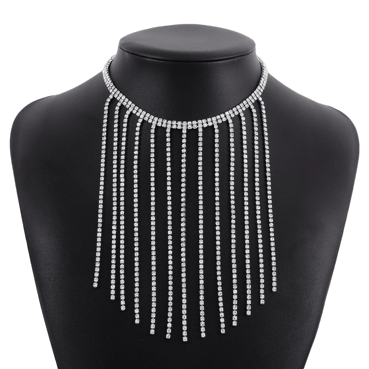 Cubic Zirconia & Silver-Plated Tassel Choker