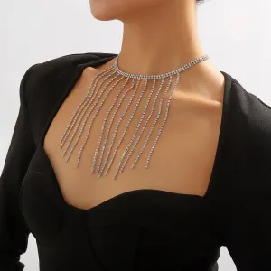 Cubic Zirconia & Silver-Plated Tassel Choker