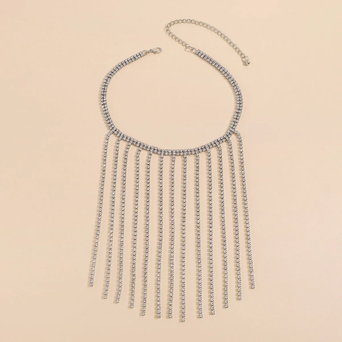 Cubic Zirconia & Silver-Plated Tassel Choker
