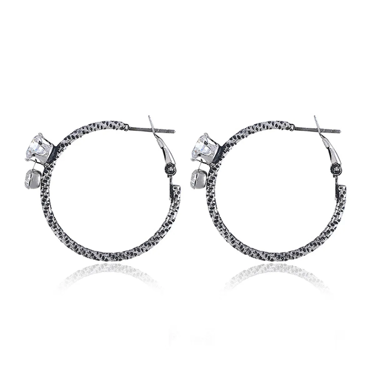 Cubic Zirconia & Silver-Plated Textured Hoop Earrings