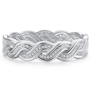 Cubic Zirconia & Silver-Plated Twine Hinge Bangle
