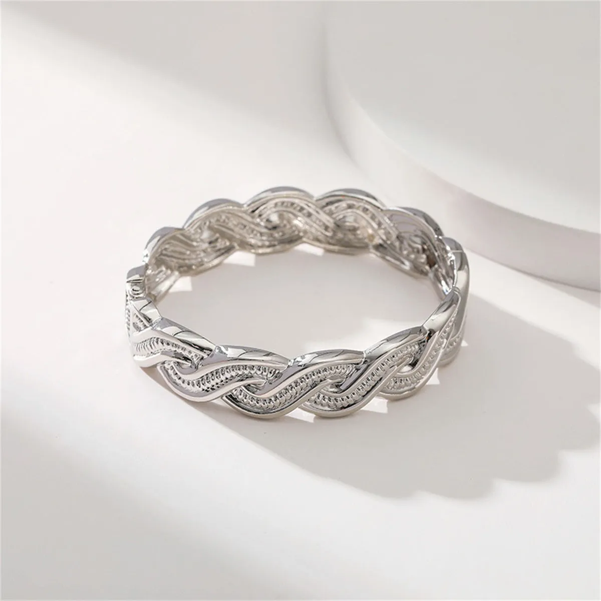 Cubic Zirconia & Silver-Plated Twine Hinge Bangle